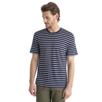 Tricou cu mânecă scurtă Icebreaker Merino Drayden SS Tee Stripe Men MIDNIGHT NAVY/SNOW/S