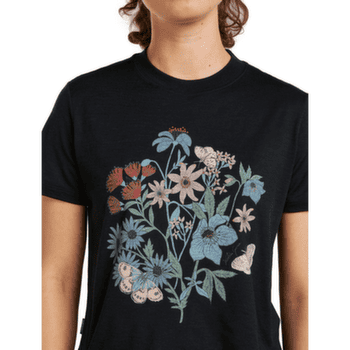 Tricou cu mânecă scurtă Icebreaker Merino 150 Tech Lite SS Crop Tee NZ Flora Women BLACK