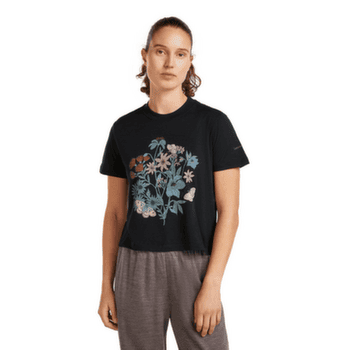Tricou cu mânecă scurtă Icebreaker Merino 150 Tech Lite SS Crop Tee NZ Flora Women BLACK
