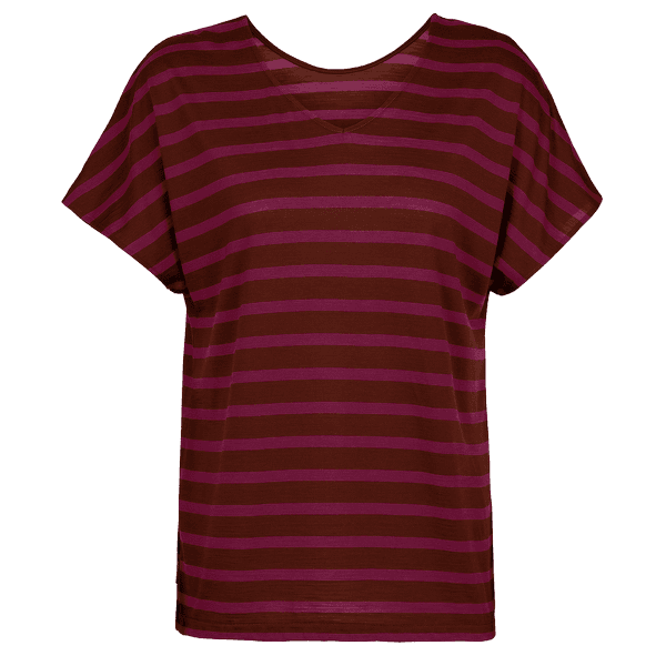 Tricou cu mânecă scurtă Icebreaker Drayden Reversible SS Top Stripe Women ESPRESSO/CHERRY/S